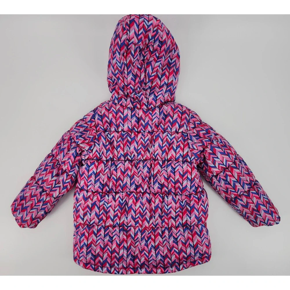 OshKosh Bgosh Girls Pink Blue Chevron Puffer Jacket Fleece Lined Size M 5-6